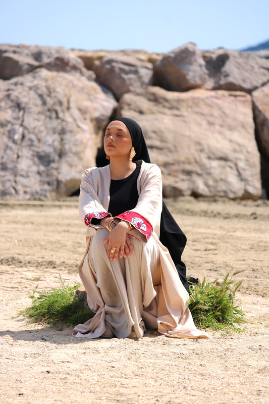 Kimono Oumaï en wax rouge blanc et jaune - NM Maison