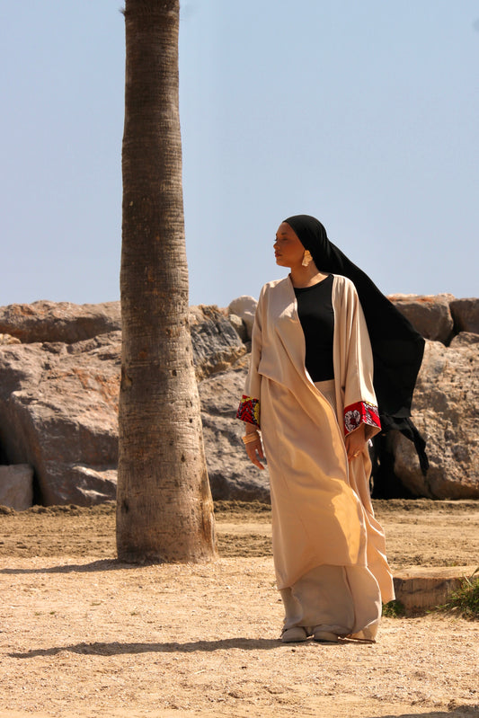 Kimono Oumaï en wax rouge blanc et jaune - NM Maison 