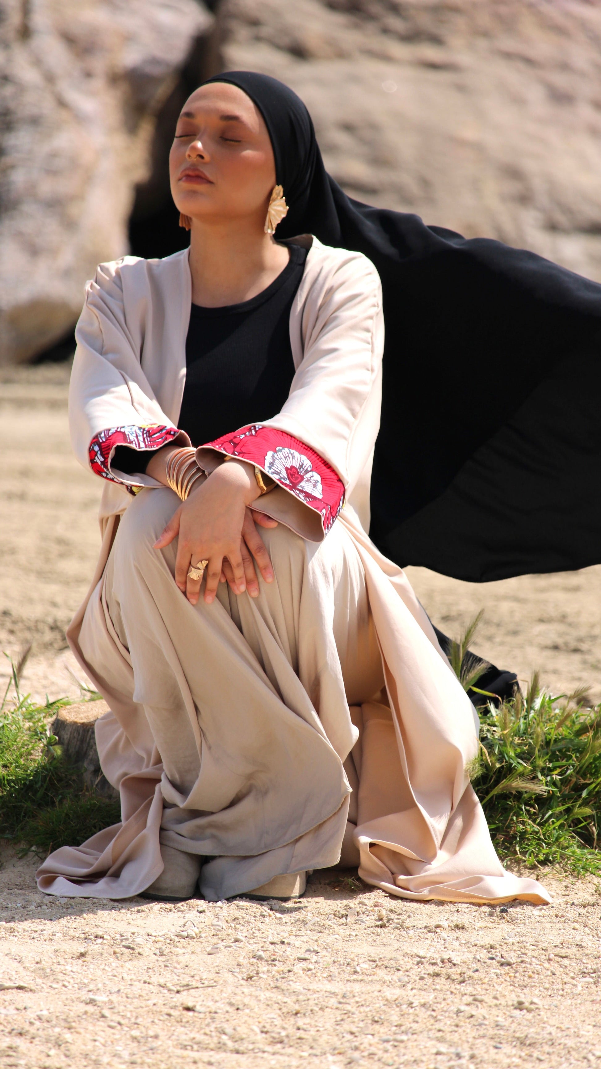 Kimono Oumaï en wax rouge blanc et jaune - NM Maison 